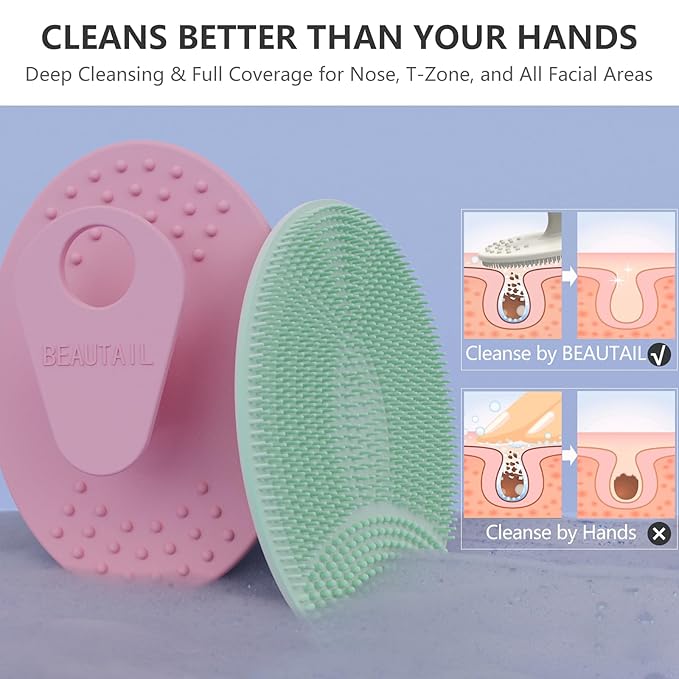 Face Scrubber 6 Pack, BEAUTAIL Silicone Manual Facial Cleansing Brush for Men Women, Gentle Face Scrubber Exfoliator, Skin Care Exfoliating Face Brush
