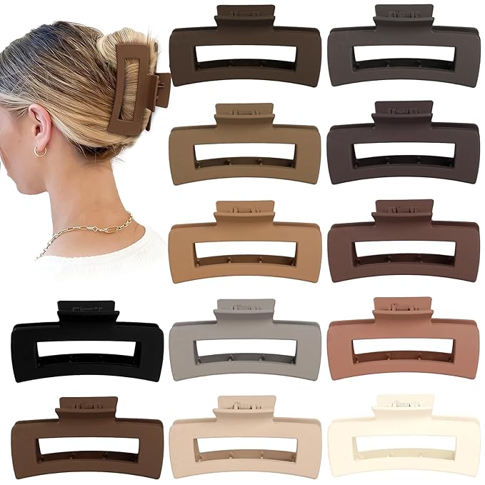 4.1 Inch Large Hair Claw Clips 12 Pcs Big Claw for Thick Hair Square Hair Clips Jumbo Jaw Clips Bulk Hair Accessories for women and Girls (Regular)