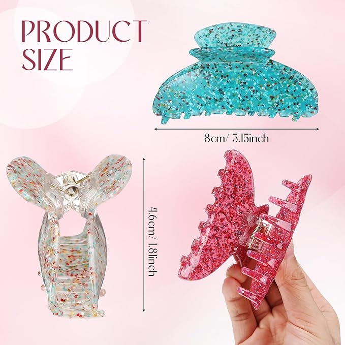 8 Pcs Large Acrylic Hair Claw Clips for Women Non-slip Strong Hold Jaw Clamps for Thick Thin Hair(Gypsophila,Gentle Color)