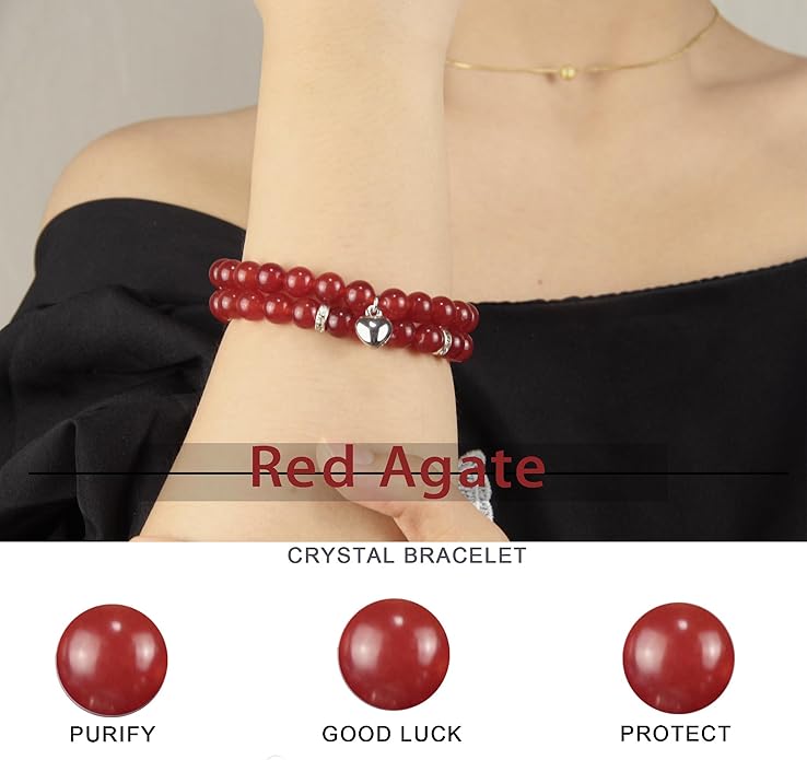 2Pcs Healing Crystal Bracelets for Women Handmade Beaded Bracelet Healing Prayers Crystal 8mm Natural Stone Beads Bracelet Stress Relief Get Well Soon Gifts