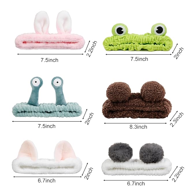 6PCS Animal Ear Spa Headbands Face Wash Headband Cute Make Up Hairband Fuzzy Cat Head Band Soft Skincare Hair Accessories for Women Girls