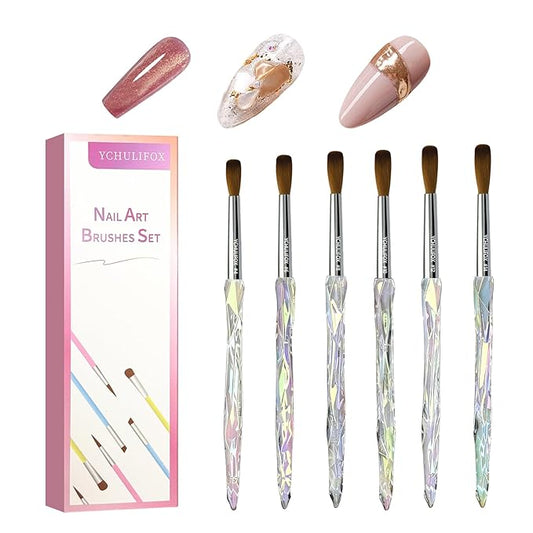Acrylic Art Nail Kit with 6-Size Brushes (4/6/8/10/12/14) for Dip Powder & Gel Nail Art, Easily Reinforce Nail Extensions for DIY Home Salon & Professional Use.