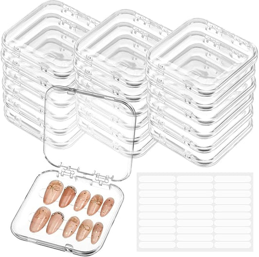20pcs Press on Nail Storage Box Press on Nails Packaging Fake Nail Storages Case with 90 Pcs Adhesive Double Sided Tape for Fake Nail Storage Nail Display Nail Salon