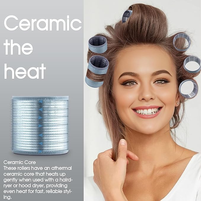 26 pcs Hair Roller with Clips Set,18 pcs Self-Grip Ceramic Thermal Large Curlers Rollers and 8 pcs Clips to Sleep In for Hair Blowout Look,Salon Quality Rollers for Long Medium Short Hair