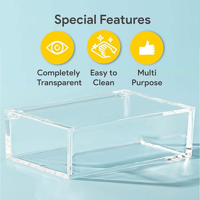 Hammont Clear Acrylic Box with Hinged Lid – Small Plastic Organizer for Office, Desk, Makeup, Crafts, Cotton Balls, Jewelry & More | 6.5"x3.5"x2" (2 Pack)