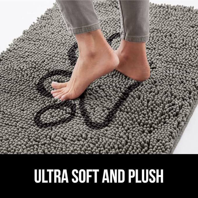 GORILLA GRIP SoakSTOPPER Dog Door Mat, 35x24 Machine Washable Rug Absorbent Doormat Captures Moisture Mud Dirt, Quick Dry Soft Chenille Entryway Rugs Indoor Entrance Mats for Dog Paws, Paw Grey