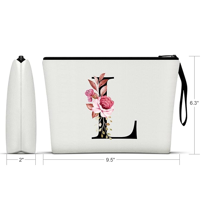 Vavabox A-Z Personalized Makeup Bag, Birthday Gifts for Women Mom, Gifts for Best Friend, Bride Bridesmaid Cosmetic bag (L, White)