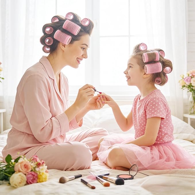 4 Sizes Hair Rollers for Women, 50 Pcs Hair Curler Rollers with Clips, Self Grip Hair Rollers Set for Long, Short Hair and Bangs, 25mm, 36mm, 48mm, 60mm, Pink