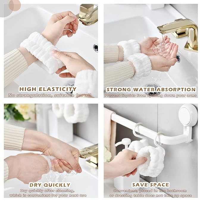 Wrist Bands for Washing Face, Spa Wristbands 8PCS, Microfiber Wrist Towels, Face Wash Wristbands, Absorbent Sweatbands to Prevent Water Spillage Down Arms