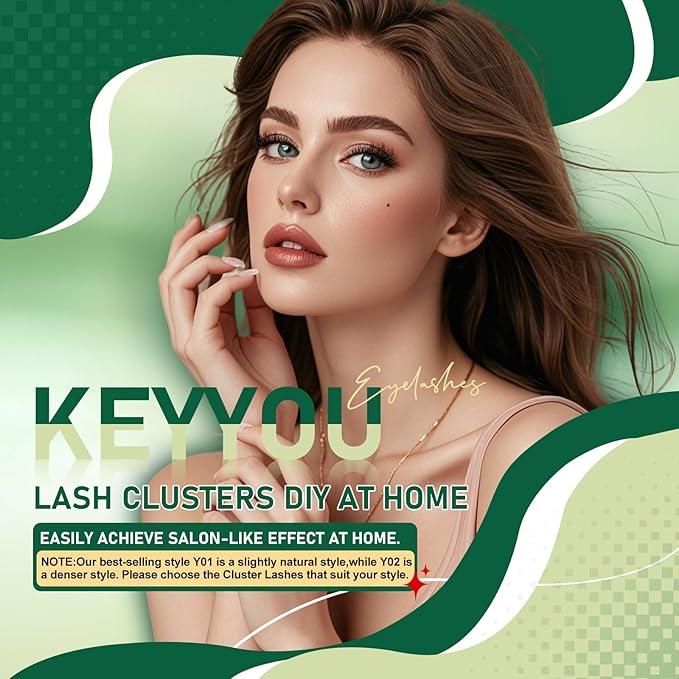 Lash Clusters 96pcs Individual Lashes D Curl 10mm Cluster Lashes KEYYOU Volume Wispy Lash Extension Soft&Comfortable Easy DIY at Home(Y03 D-10mm)