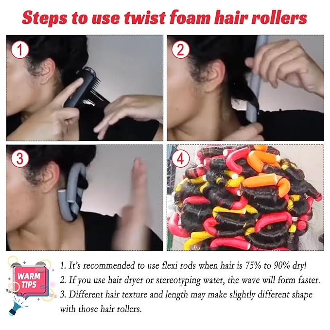 Royota 30PCS 9.45" Flexible Foam Curling Rods, Twist Heatless Hair Rollers for Women, Girls, Long and Short Hair, Sleep-In (0.71 x 9.45 Inch, Random Color)
