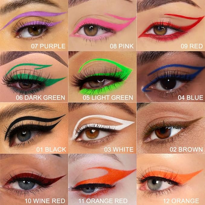 evpct 1Pcs Pink Waterproof Colored Eyeliner Liquid Eye Liner Set Long Lasiting Ultra-fine Speed Dry Colorful Liquid Eyeliner lapiz delineador de ojos contra el agua blanco para ojos de colores