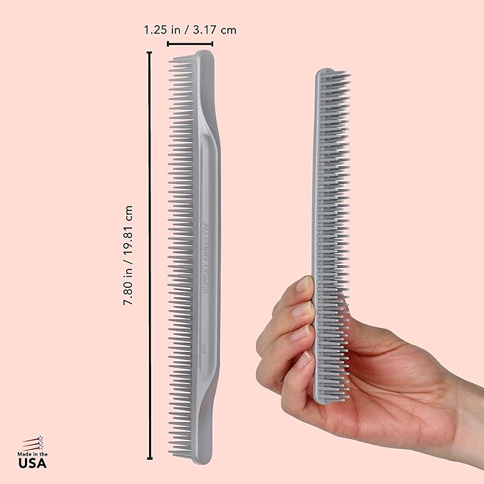 Allegro Combs 3 Row Detangling Comb, Wide Tooth Curl Defining Brush for Women's Curly Hair, Perfect for Stylists, Made in USA, 1 Piece (Gray)