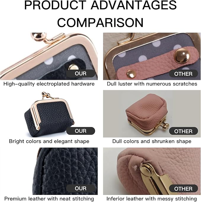 Genuine Leather Mini Jewelry Box - Vintage-Inspired Travel Jewelry Organizer with Kiss Lock, Compact Ring Box for Women, Perfect for Earrings, Rings, Necklaces, Bracelets - Ideal Gift for Her (Black)