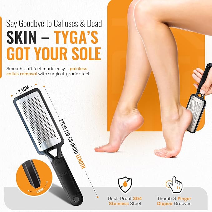 TYGA Foot Rasp Filer, Double Sided File & Scrubber Set - Callus Remover for Dead Skin Removal, Cracked Hard Skin, Coarse, Fine Scraper, Wet, Dry Spa Care, Surgical Stainless Steel, Nickel (3 Pack)