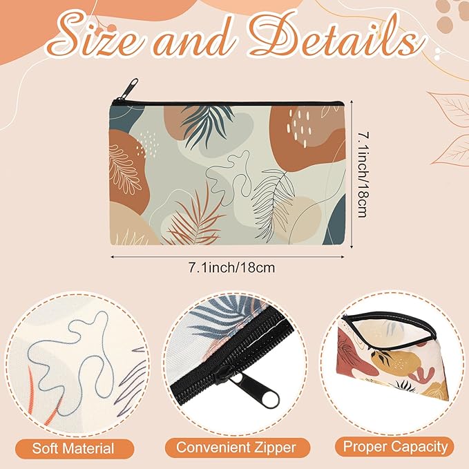 Reginary 20 Pieces Cosmetic Bag for Women, Roomy Makeup Bags with Zipper Toiletry Bag Pouch Travel Accessory Organizer Gifts, 7 x 4.3 Inches(Boho Leaf)