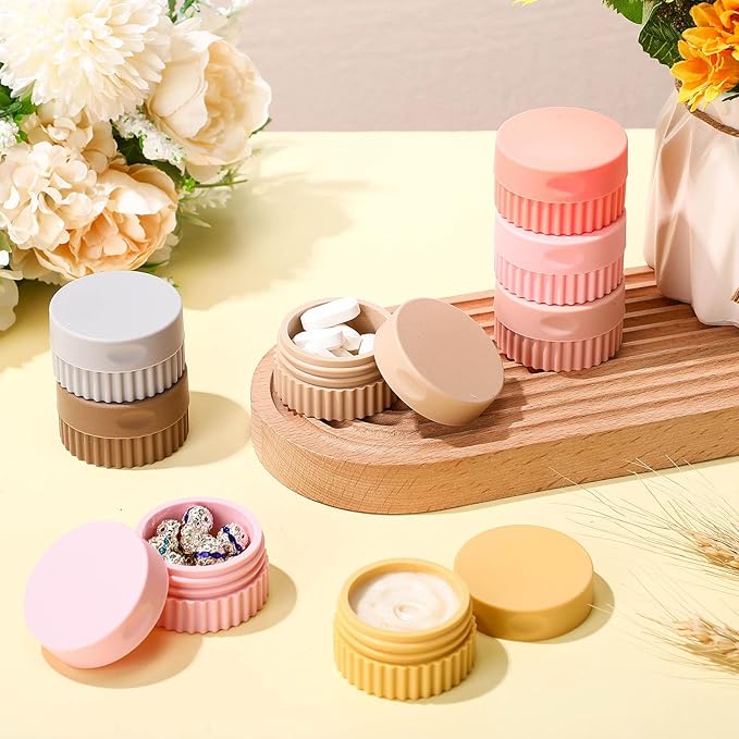 Maxcheck 8 Pcs Travel Containers for Toiletries 0.68 Oz/20 ml Small Silicone Cream Jar with Lid Mini Leakproof Lotion Jar Refillable Travel Cosmetic Container for Face Body Skin Cream (Novel Color)