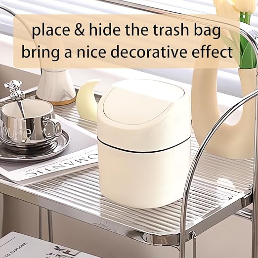 Mini Desk Trash Can with Lid, Tiny Countertop Garbage Can, Small Swing-Lid Table Top Trash Bin, Removable Plastic Desktop Waste Basket with Trash Bags 180Pcs for Vanity Bathroom Bedroom Office Car