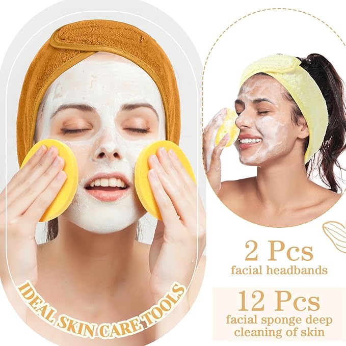LemonRoad 25 Pcs Esthetician Facial Supplies Set, 3 Stainless Steel Mixing Bowls, 2 Serving Trays, 6 Brushes, 2 Hairbands, 12 Compressed Sponges for Women Facial Mask Spa Home Use(Gold)