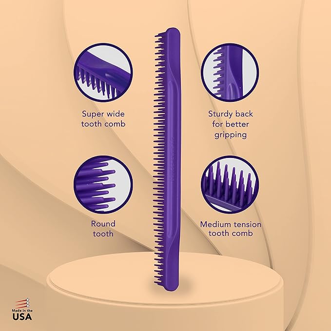Allegro Combs 3-Row Detangling Comb, Wide Tooth Curl Defining Brush, Perfect for Women Curly Hair Stylists, Curl Defining Comb, Made In The USA, 1 Piece, Purple