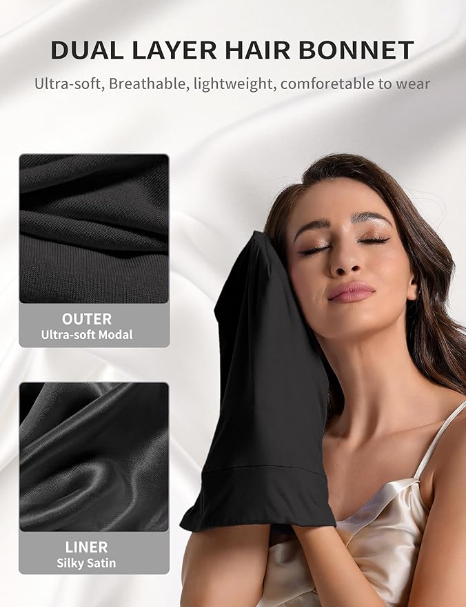 Satin Lined Bonnet for Sleeping Women Men - Adjustable Sleep Cap, Slouchy Beanie Hair Wrap for Curly Braid Locs