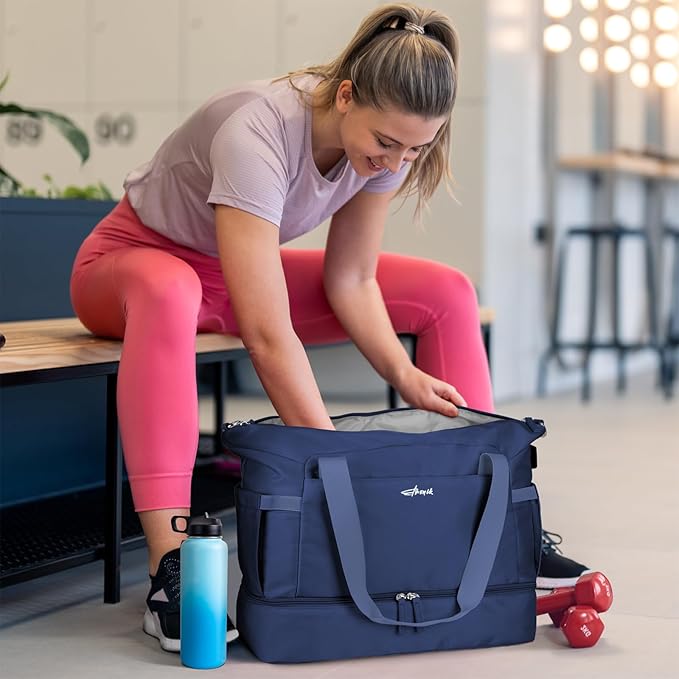 ETRONIK Gym Bag for Women, Personal Item Travel Bag with Shoes Compartment, Weekender Overnight Duffel Bag with Wet Pocket & USB Charging Port, Carry On Bag for Women, Travel, Gym, Weekend