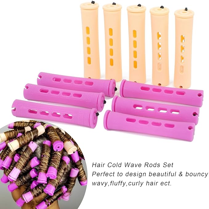 40PCS Hair Perm Rods Set For Short Hair,Beige Purple Perm Rods For Black Women Plastic Cold Wave Rods For Long Hair(40Pcs,Beige+Purple)