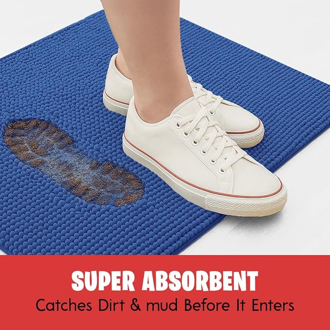 MudGuard Mat™ Dog Door Mat for Muddy Paws, Super Absorbent Microfiber, Non-Slip Indoor Mat, Quick Dry Chenille Mud Mat for Dogs & Entryway, Washable, Navy Blue 19" x 30"