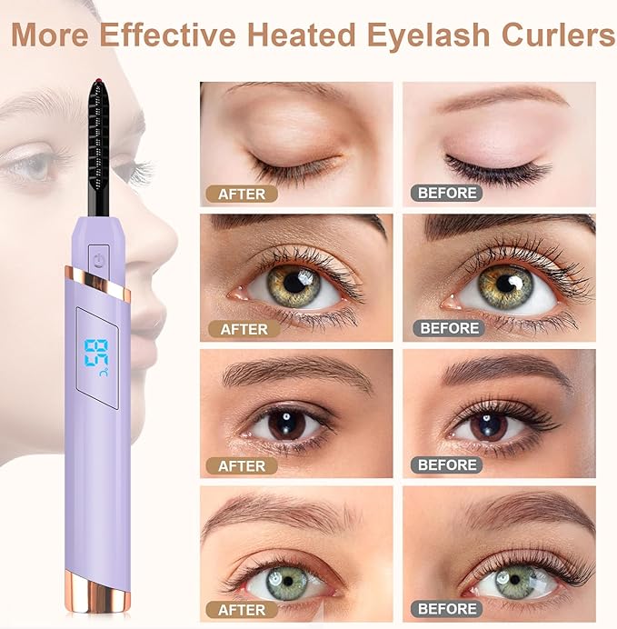 Heated Eyelash Curler, Electric Eyelash Curler, Rechargeable Lash Curler for Makeup Natural Curling Eye Lashes and 24 Hours Long Lasting - Purple 2026 Updated New Model-P2