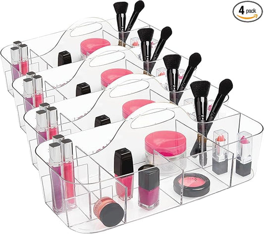 iDesign Clarity Cosmetic Organizer Tote for Vanity Cabinet to Hold Makeup, Beauty Products - Clear 14.5" x 7" x 5.75" (Pack of 4)