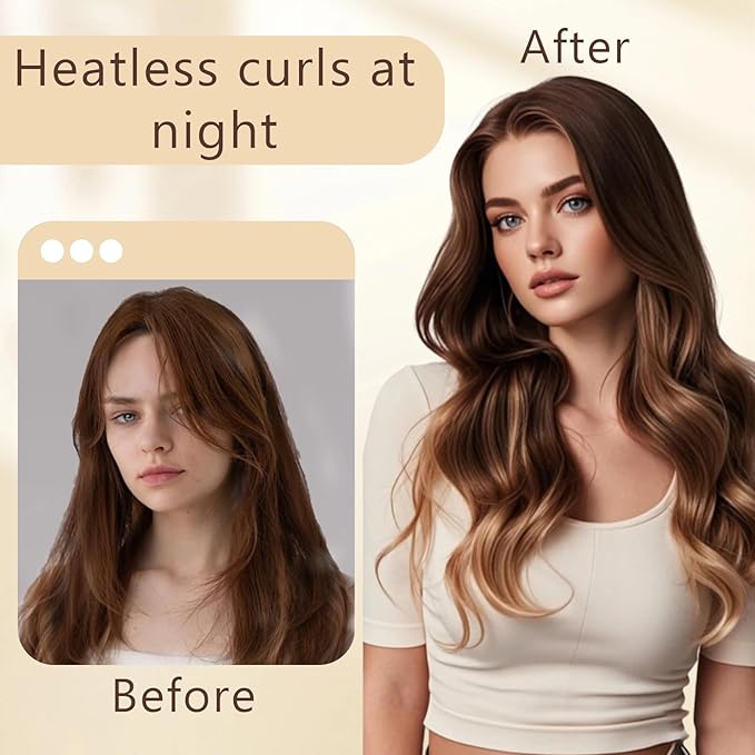 Curling Tie New Hair Curlers to Sleep in, Heatless Curls Overnight Headband, Soft Ribbon Wrap for Long Hair, Perfect Natural Curls Bouncy Curly Hairstyle Hair Suitable for All Hairs Types(Brown)