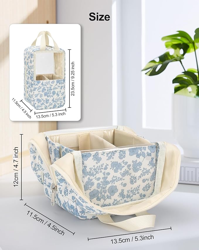 MONSTINA Makeup Brush Bag, Travel Makeup Brush Case Portable Large Makeup Brush Holder Marker Organizer Pro Makeup Artist Bags Sets Clear Cosmetic Bags Blue flowers