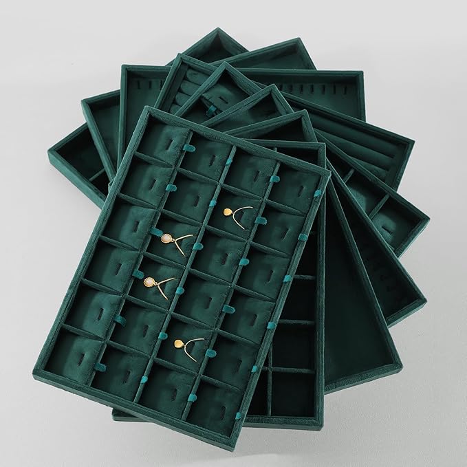 Jewelry Organizers And Storage, Velvet Jewelry Trays,Premium Flat Watch Tray,Luxury Jewelry Display For Vendors,Green Necklace Display For Selling