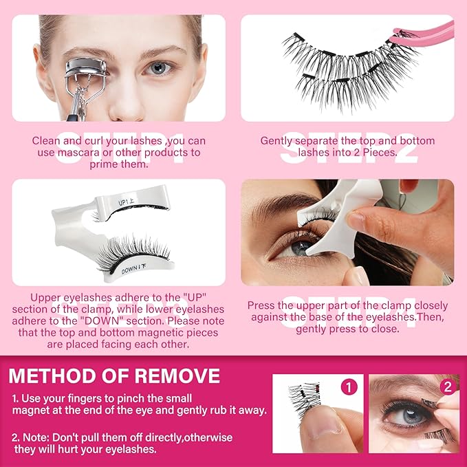 Magnetic Eyelashes With Applicator Long Lasting and Reusable Magnetic Lashes Kit 4Pcs Magnets Per Piece No Glue Needed False Eyelashes Waterproof,Cruelty Free,Easy To Wear (1pair, Intimacy)