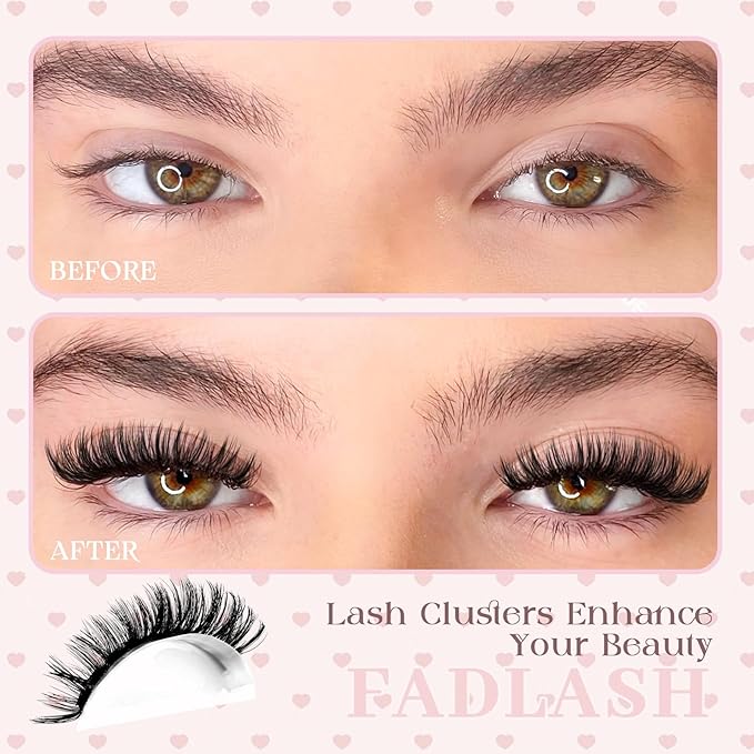FADLASH Lash Clusters Natural Eyelash Clusters 60D Individual Cluster Eyelash Extensions 12-18mm D Curl Fluffy Eyelash Extensions (60D, 12-18mm)
