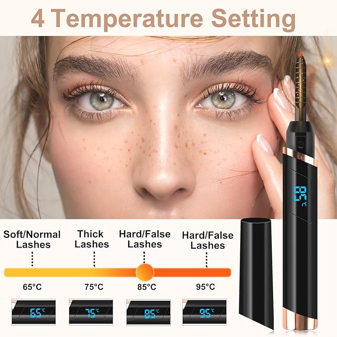 Heated Eyelash Curler, Electric Eyelash Curler, Rechargeable Lash Curler for Makeup Natural Curling Eye Lashes and 24 Hours Long Lasting - Black 2026 Updated New Model B