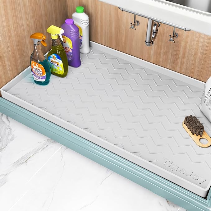 TigeJoy 28" x 19" Under Sink Mats for Kitchen Waterproof, Leak-Proof Silicone Mat Sink Protector and Cabinet Liner, Kitchen Essentials Organizer and Storage, Boot or Shoe Tray, Pet Feeding Mat