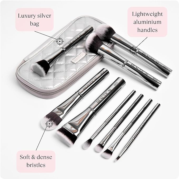 Professional Makeup Brush Set – 9 Piece Vegan Brushes with Carry Pouch | Soft Dense Bristles for Liquid, Cream & Powder | Lightweight Aluminum Handles Makeup Brushes For Daily Makeup Routine