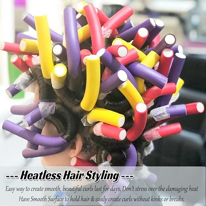 Royota 30PCS 9.45" Flexible Foam Curling Rods, Twist Heatless Hair Rollers for Women, Girls, Long and Short Hair, Sleep-In (0.71 x 9.45 Inch, Random Color)