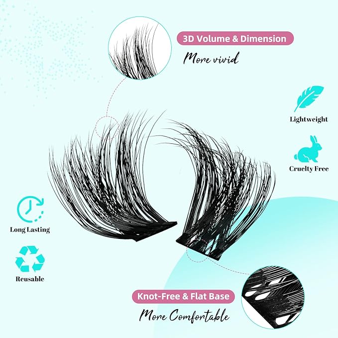 Lash Extension Kit 3D Effect Lash Clusters Kit 144pcs D Curl Eyelash Extension Kit with Lash Bond and Seal Lash Remover Lash Tweezers for Lash Clusters Eyelash Clusters Kit (Shadows, D-10-18mm Kit)