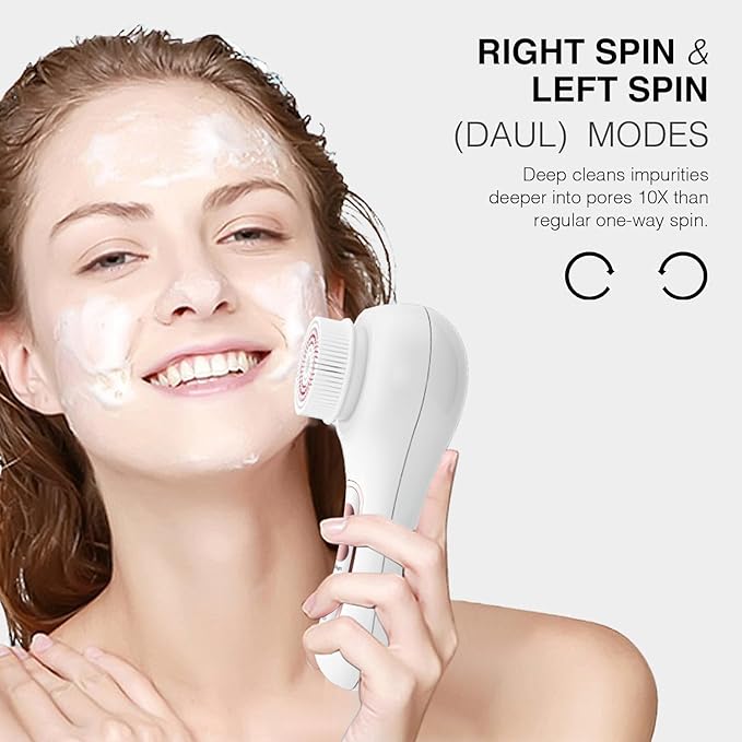 UMICKOO Face Scrubber Exfoliator, Rechargeable Facial Cleansing Brush with 2-Way Rotation & 3 Modes, 30-Day Runtime, 5 Brush Heads for SPA-Level Care, IPX7 Waterproof, Deep Cleaning for All Skin Types