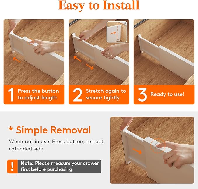 Lifewit 9 Pack Drawer Dividers Plastic 6" High, 13.5-22" Adjustable Drawer Organizers for Clothes, Expandable Dresser Separators in Bedroom/Bathroom/Kitchen/Office Organization and Storage, PLS6