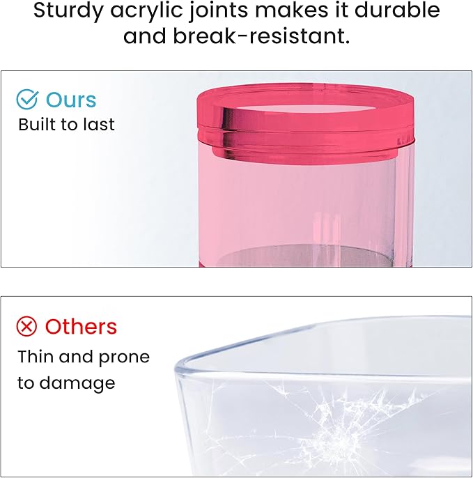 OfficeGoods 3-Tier Stackable Acrylic Holder- Stylish Desk Organizer and Storage for Office or Home – Transparent Round Design, Pink with Silver Metal Base
