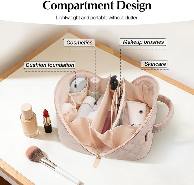 Makeup Bag, Quilted Makeup Bag, Puffy Travel Make up Bags, Cosmetic Organizer Bag, Waterproof Toiletry Bag for Women