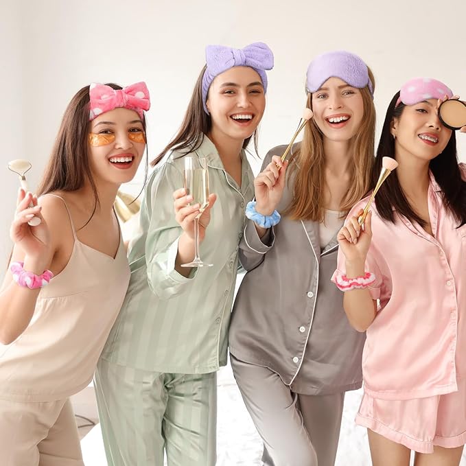 Kajaia 48 Pcs Sleepover Party Supplies for Girls Spa Part Favor Slumber Party Supplies for Women Headband Eye Mask Hair Scrunchies Toiletry Bag
