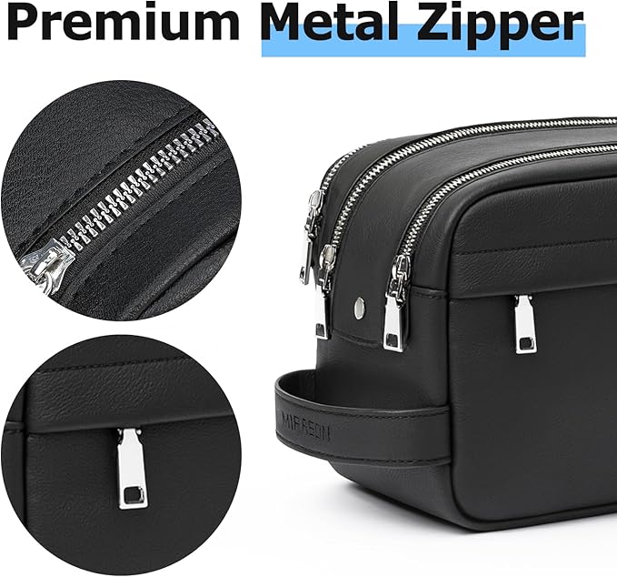 MIRASON Travel Toiletry Bag for Men Leather Travel Bag for Toiletries, Dopp Kit Water-resistant Shower Bag for Shaving Bathroom Organizer Gifts for Men, Black