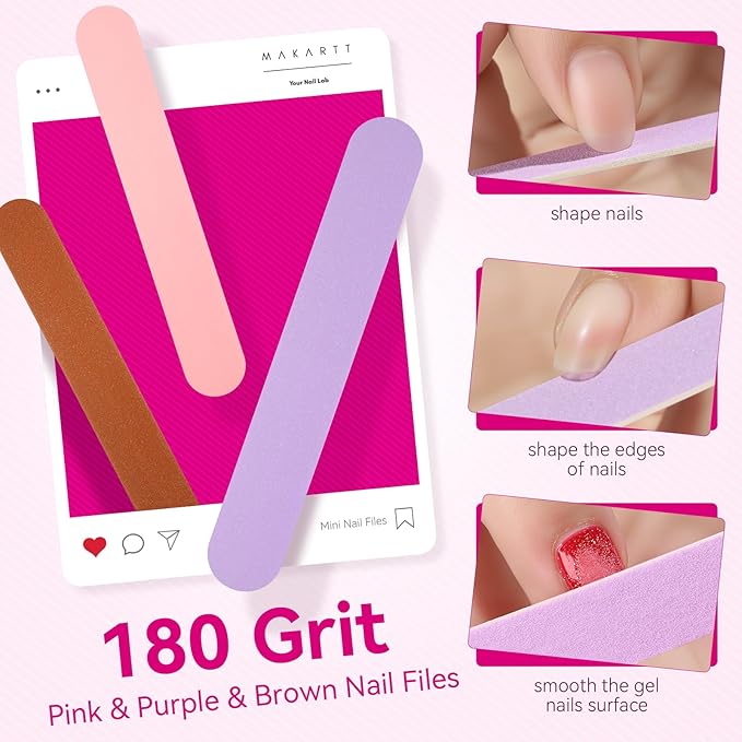 Makartt Mini Nail Files: 100/180 Grit Emery Boards for Nails, 100 Pcs Disposable Doubled Sided Coarse & Fine Bulk Manicure Kit Home Salon Use(Black White Pink Purple Brown)