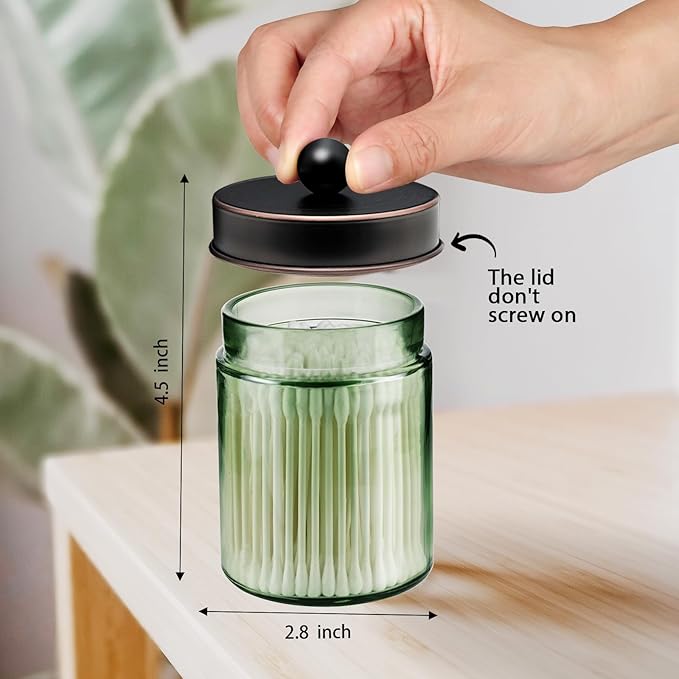 Amolliar Sage Green Apothecary Glass Jar With Metal Lid & Stickers, Bathroom Qtip Holder Storage Canister, Farmhouse Decor for Cotton Balls, Cotton Swabs, Makeup Pads, Bath Salt, Floss, ORB 2 Pack