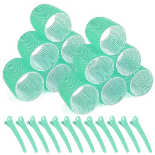 12 Piece Hair Roller Set with Clips, Self Grip Hair Rollers Hair Curler for Long Medium Short Hair, Random Color (5.5cm)