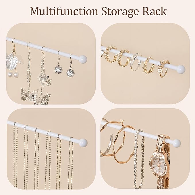 White Jewelry Holder Stand with Ceramic Tray: Small Hanging Necklace Organizer Tree for Earrings, Bracelets, Rings – Jewelry Display Hanger for Women & Girls, White